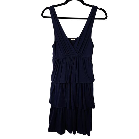 J.Crew, Size Small, Navy Modal Dress, Ruffle Layers, V Neck, Super Soft, EUC - Picture 1 of 7